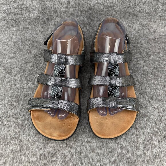✅ Womens 9 Vionic Amber Back-Strap Sandals Black Metallic linen Orthotic Support - Picture 6 of 13